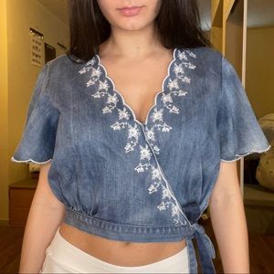 Runway 7/Sugar Lips Denim wrap top with detailing